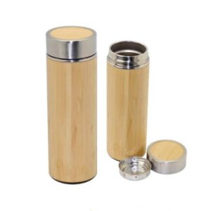 กระบอกน้ำสแตนเลสเนื้อไม้ไผ่ธรรมชาติ 500ML สีไม้